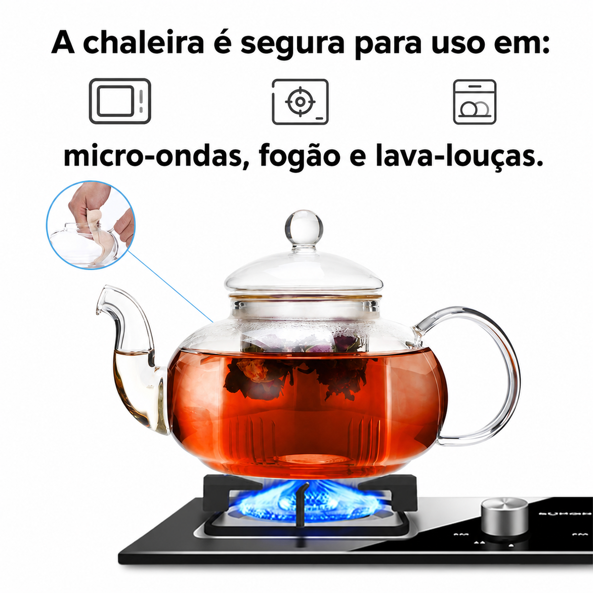 Chaleira de Vidro Borossilicato Infusor para Chá
