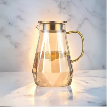 Jarra de Vidro Borossilicato Âmbar 1,6L com Tampa em Inox – Design Premium para Bebidas Quentes e Frias