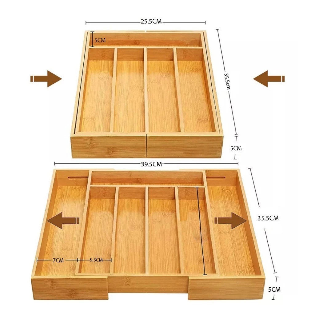 Porta Talheres de Bambu Extensível para Gaveta