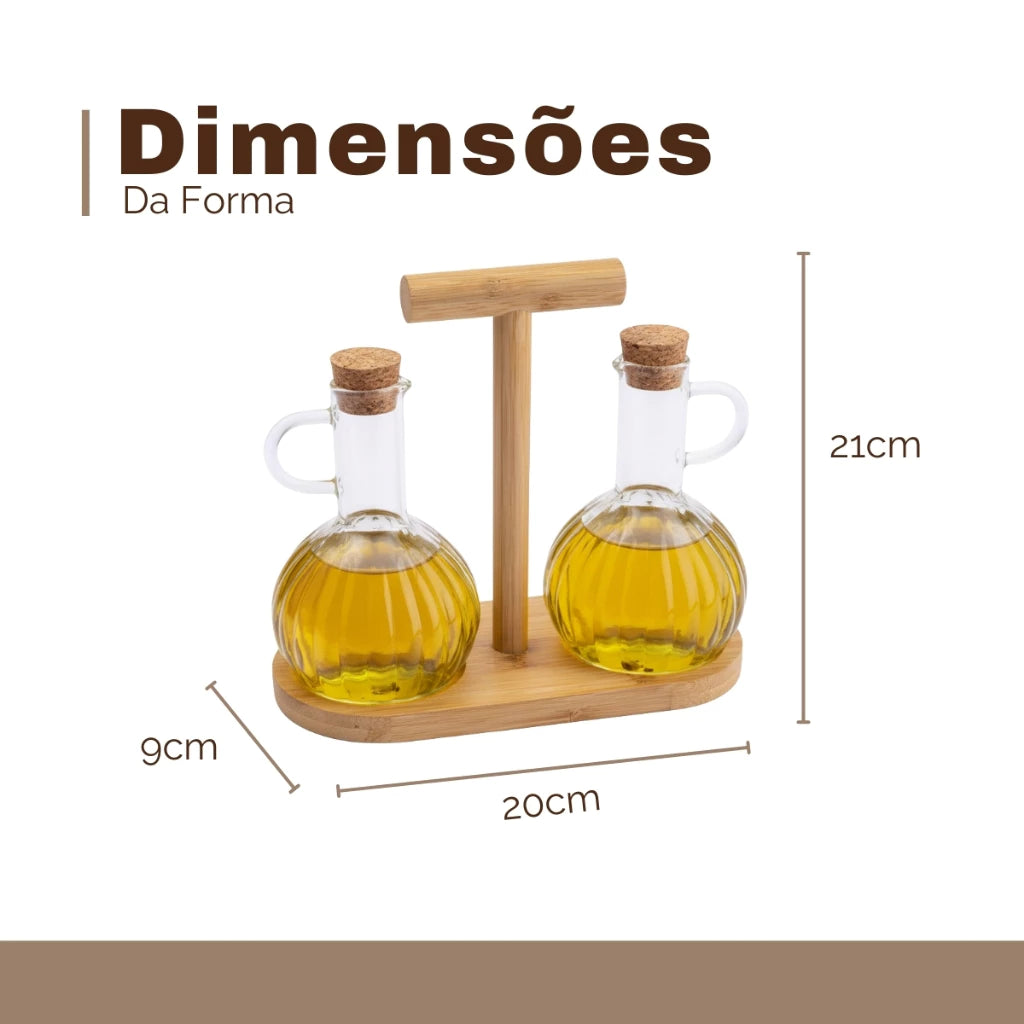 Galheteiro de Vidro 2 Peças com Base de Bambu