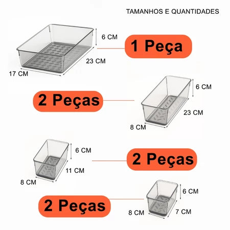 Conjunto 7 Organizadores de Gaveta em Acrílico Transparente
