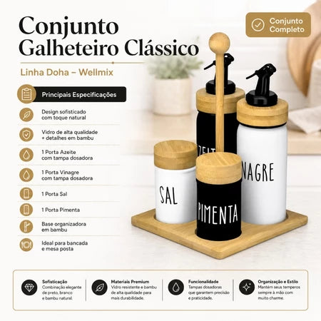 Kit Galheteiro de Cerâmica com 5 Peças