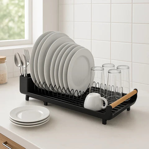 Escorredor de Louças Retrátil Premium com Detalhes em Madeira – Elegância e Praticidade para sua Cozinha