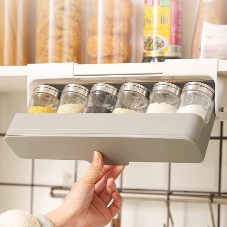 Organizador Porta Temperos Embutido com 6 Potes para Cozinha