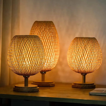Abajur de Mesa Vintage em Bambu Japonês