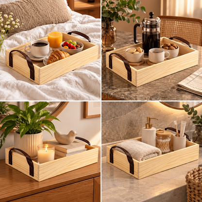Kit 3 Bandejas de Madeira Pinus com Alças para Servir e Decorar
