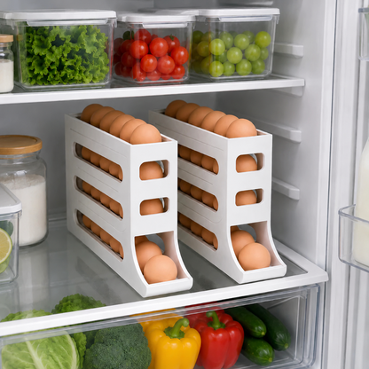 Organizador de Ovos 4 Níveis para Geladeira | Porta Ovos Deslizante com Capacidade para Até 30 Ovos