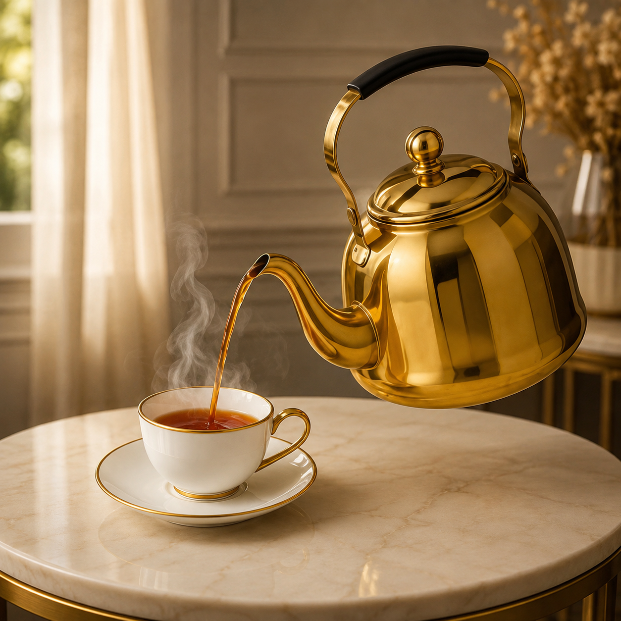 Chaleira Dourada com Infusor para Chá
