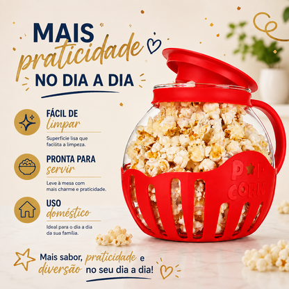 Pipoqueira de Vidro Borossilicato para Micro-ondas 2,25L – Pipoca Fácil e Saudável