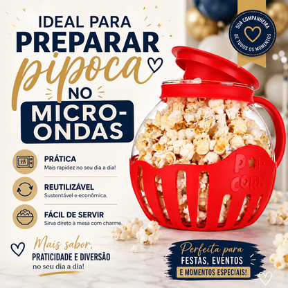 Pipoqueira de Vidro Borossilicato para Micro-ondas 2,25L – Pipoca Fácil e Saudável