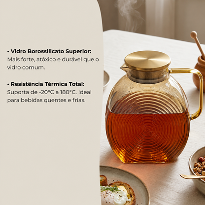 Jarra de Vidro Borossilicato Âmbar 1,8 Litros com Tampa em Inox