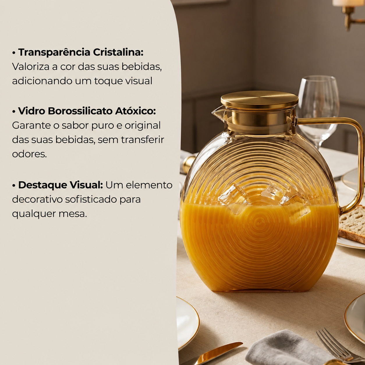 Jarra de Vidro Borossilicato Âmbar 1,8 Litros com Tampa em Inox