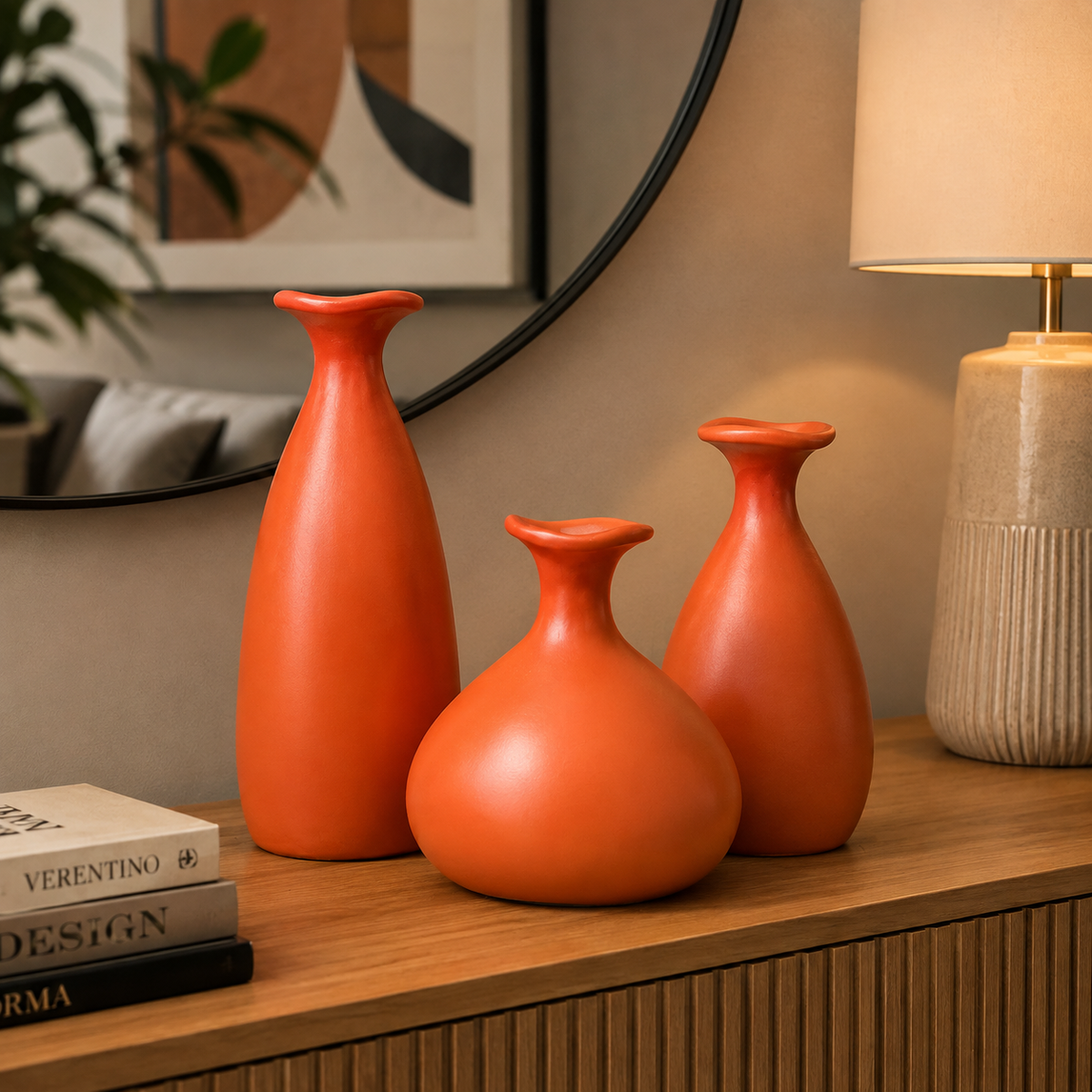 Trio de Vasos Decorativos em Cerâmica – 3 Tamanhos