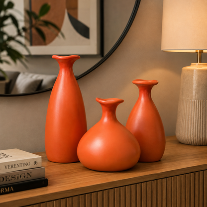 Trio de Vasos Decorativos em Cerâmica – 3 Tamanhos