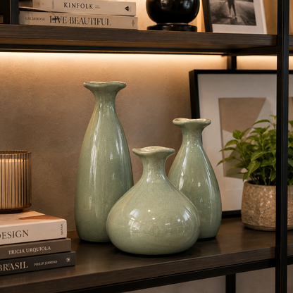 Trio de Vasos Decorativos em Cerâmica – 3 Tamanhos