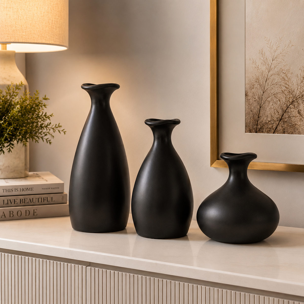 Trio de Vasos Decorativos em Cerâmica – 3 Tamanhos