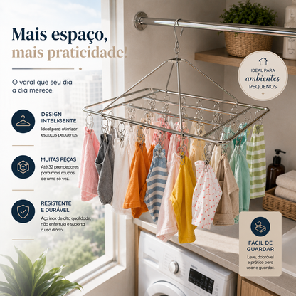 Cabide Varal Portátil em Aço Inox Premium – Organize e Seque Suas Roupas com Muito Mais Praticidade