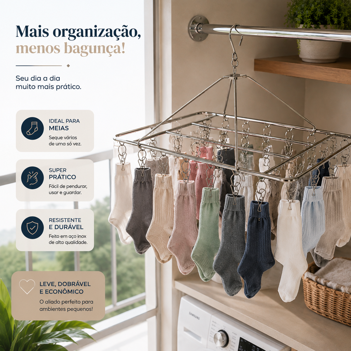 Cabide Varal Portátil em Aço Inox Premium – Organize e Seque Suas Roupas com Muito Mais Praticidade