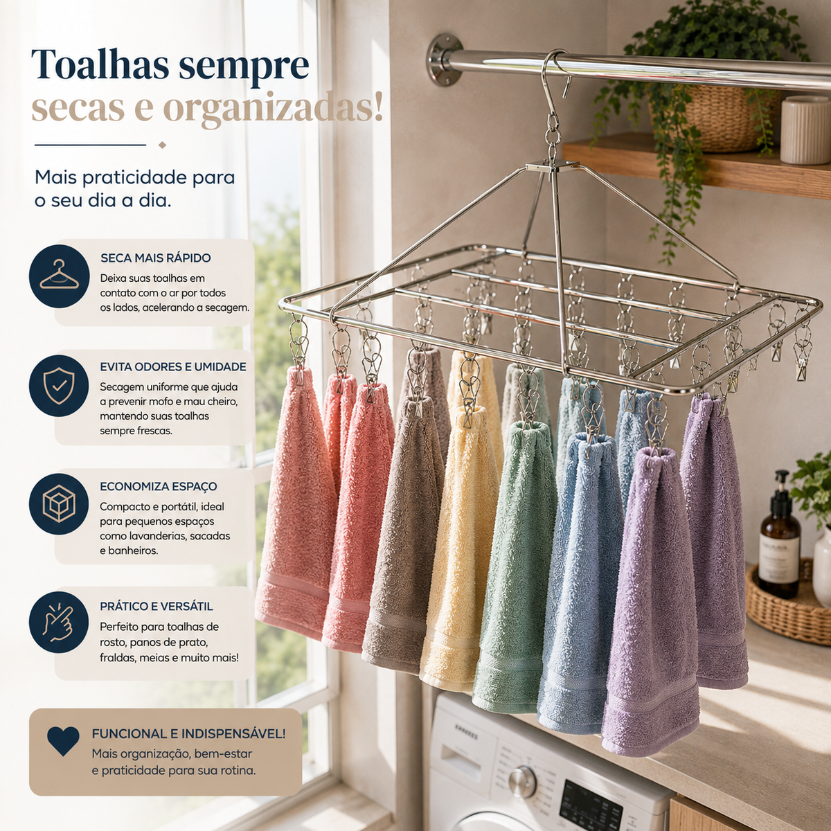 Cabide Varal Portátil em Aço Inox Premium – Organize e Seque Suas Roupas com Muito Mais Praticidade
