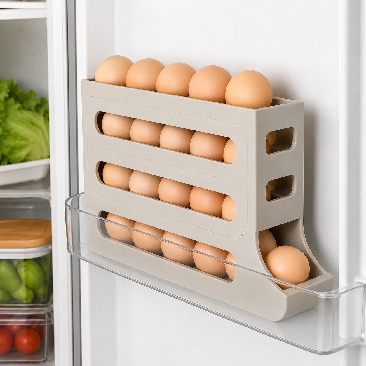 Organizador de Ovos 4 Níveis para Geladeira | Porta Ovos Deslizante com Capacidade para Até 30 Ovos