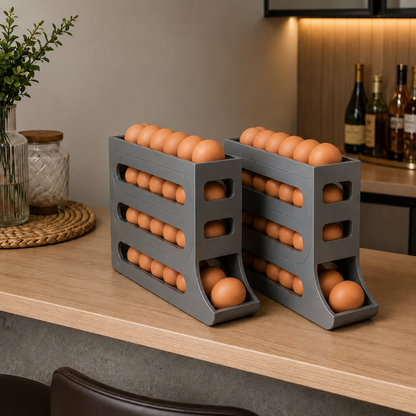 Organizador de Ovos 4 Níveis para Geladeira | Porta Ovos Deslizante com Capacidade para Até 30 Ovos