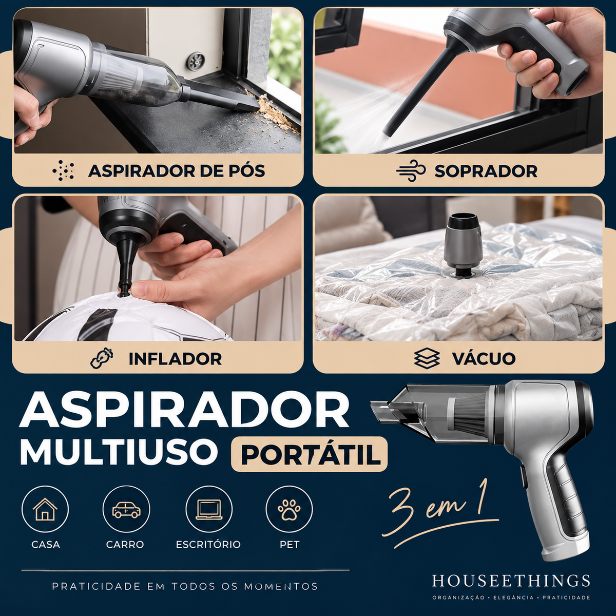 Mini Aspirador De Pó 3 Em 1 Sem Fio USB
