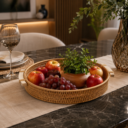 Bandeja Decorativa em Rattan com Alças