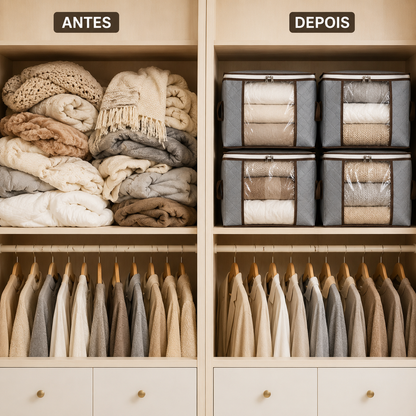 Organizador de Roupas com Visor Transparente – Proteção, Organização e Praticidade para seu Guarda-Roupa