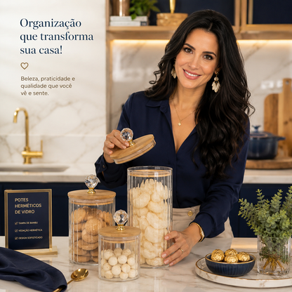 Kit 3 Potes Herméticos de Vidro Canelado com Tampa Cristal – Elegância e Sofisticação para sua Cozinha