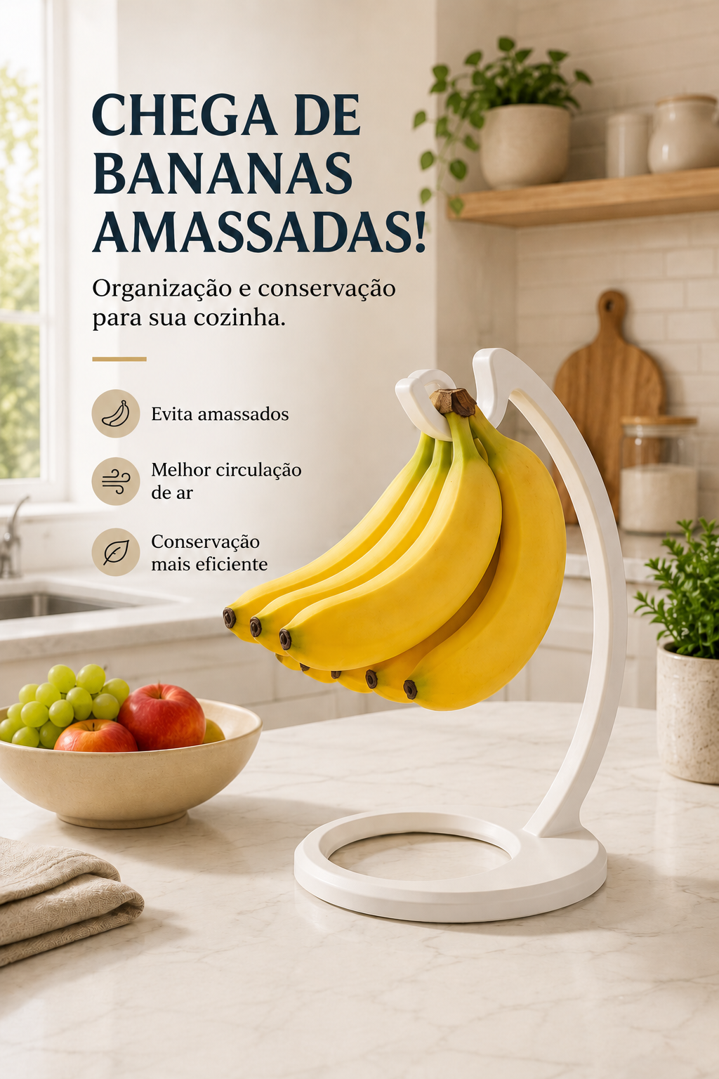 Suporte para Bananas Premium – Conservação Inteligente e Elegância para sua Cozinha