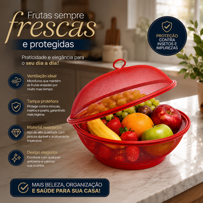 Fruteira Telada 26cm com Tampa – Proteção contra Insetos