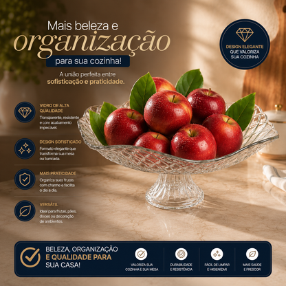 Fruteira de Vidro com Pé Gourmet – Centro de Mesa para Frutas e Saladas