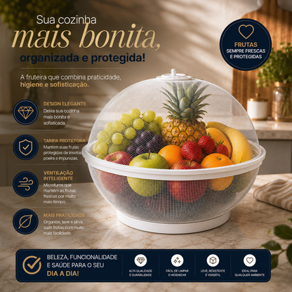 Fruteira Telada 26cm com Tampa – Proteção contra Insetos