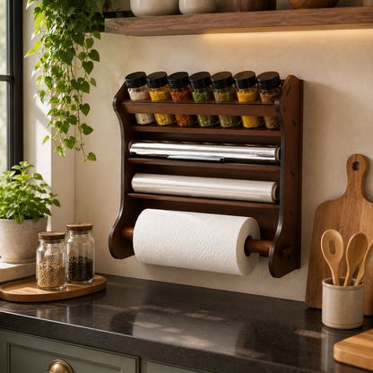 Organizador de Parede para Cozinha Porta Temperos e Papéis com 6 Potes