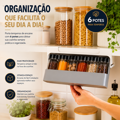 Organizador Porta Temperos Embutido com 6 Potes para Cozinha
