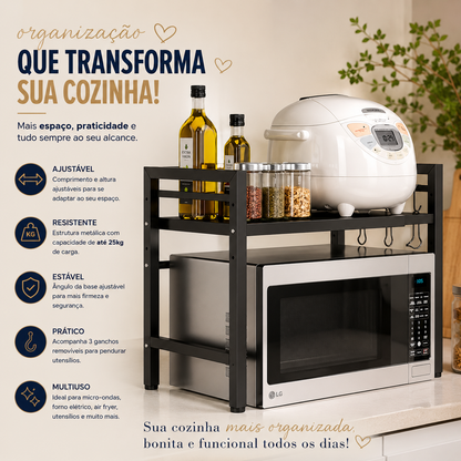 Rack Organizador Multiuso Ajustável para Micro-ondas e Cozinha