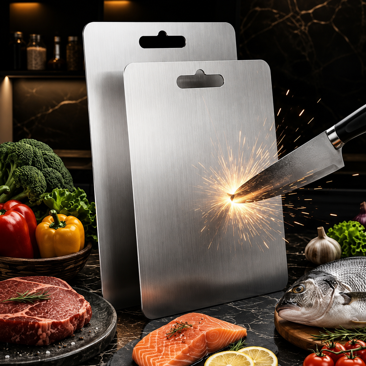 Tábua de Corte em Aço Inox 304 Profissional para Cozinha