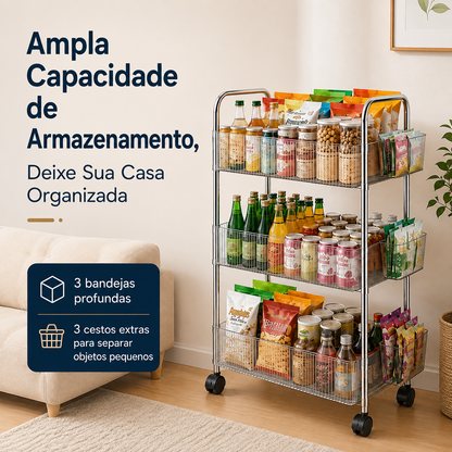 Carrinho Organizador 360° Giratório em Acrílico com Prateleiras e Rodas