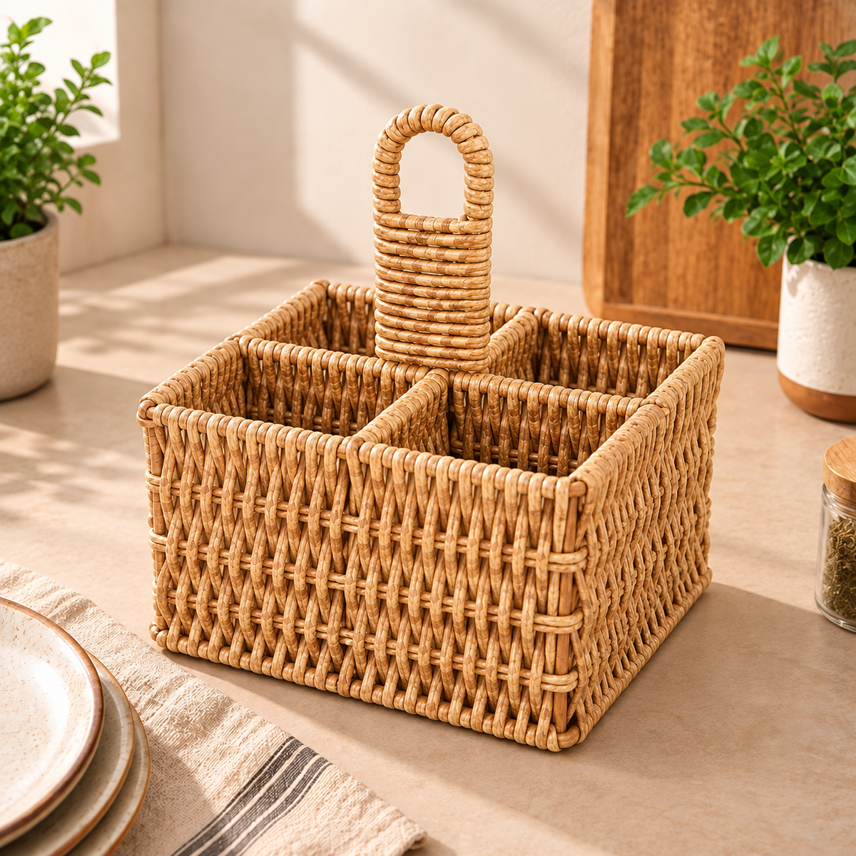 Porta Talheres E Temperos De Mesa Rattan Housee