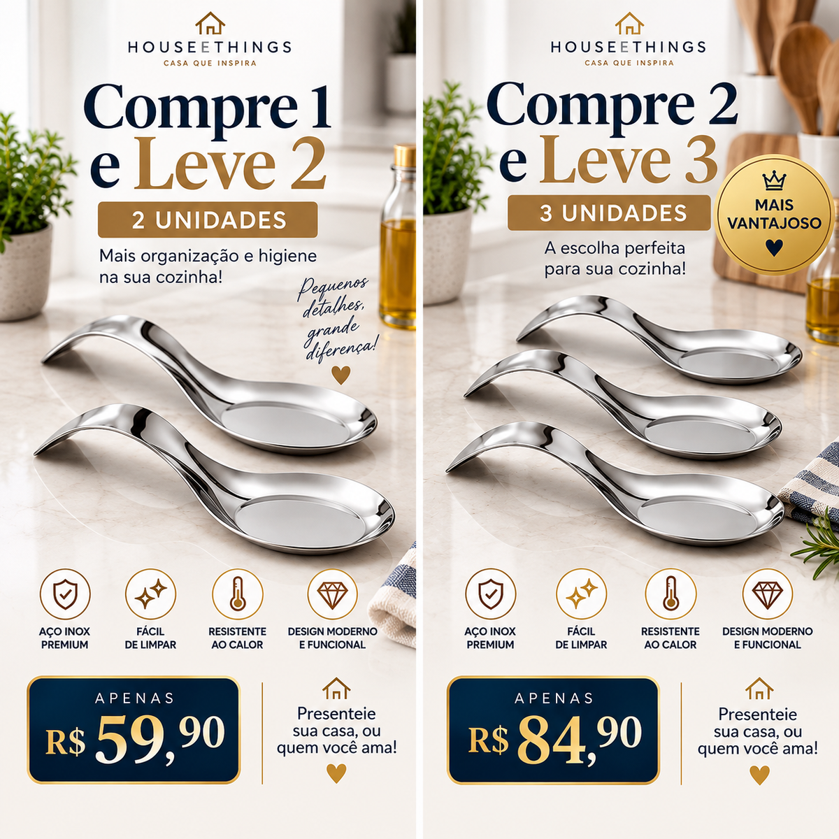 Descanso de Colher em Aço Inox Premium – Oferta Compre 1 e Leve 2 ou Compre 2 e Leve 3
