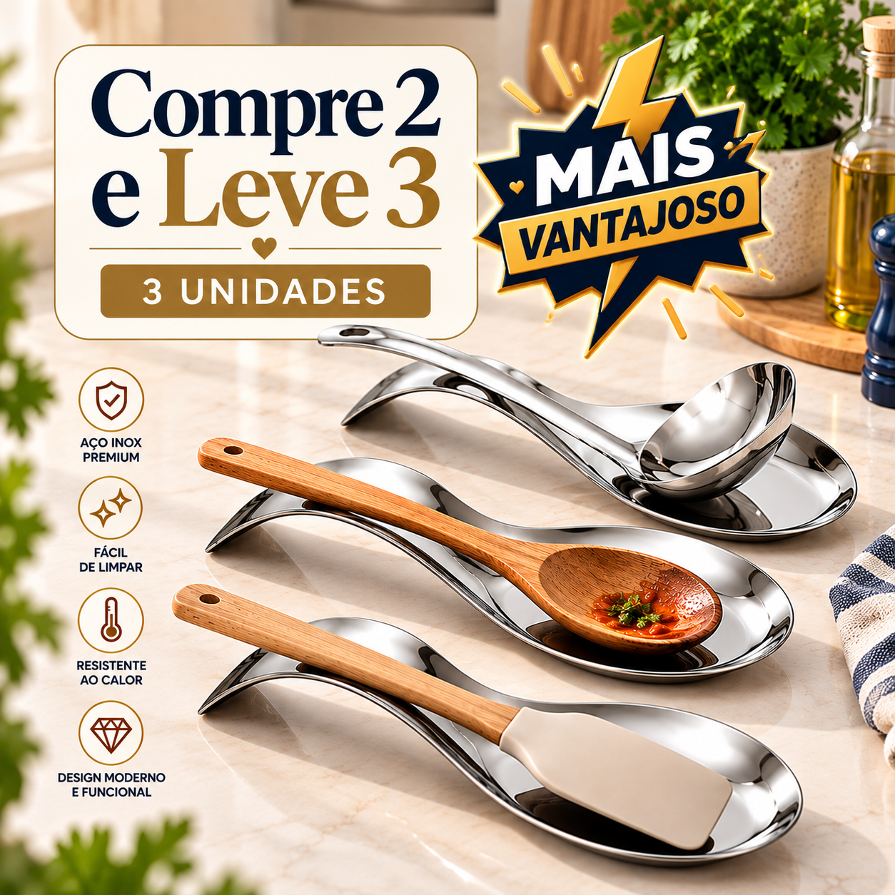 Descanso de Colher em Aço Inox Premium – Oferta Compre 1 e Leve 2 ou Compre 2 e Leve 3