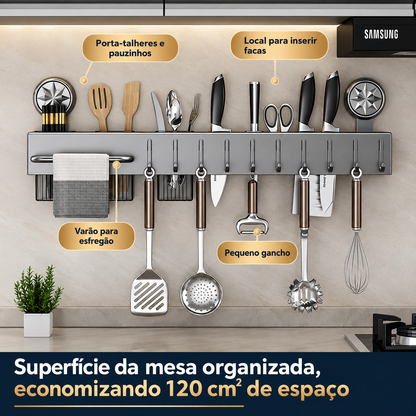 Suporte Organizador de Parede para Facas, Talheres e Utensílios – 6 ou 10 Ganchos