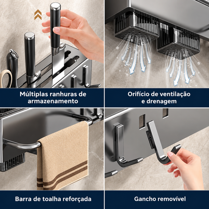 Suporte Organizador de Parede para Facas, Talheres e Utensílios – 6 ou 10 Ganchos