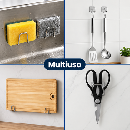 Kit 2 Suportes para Esponja em Aço Inox – Ganchos para Pia e Cozinha