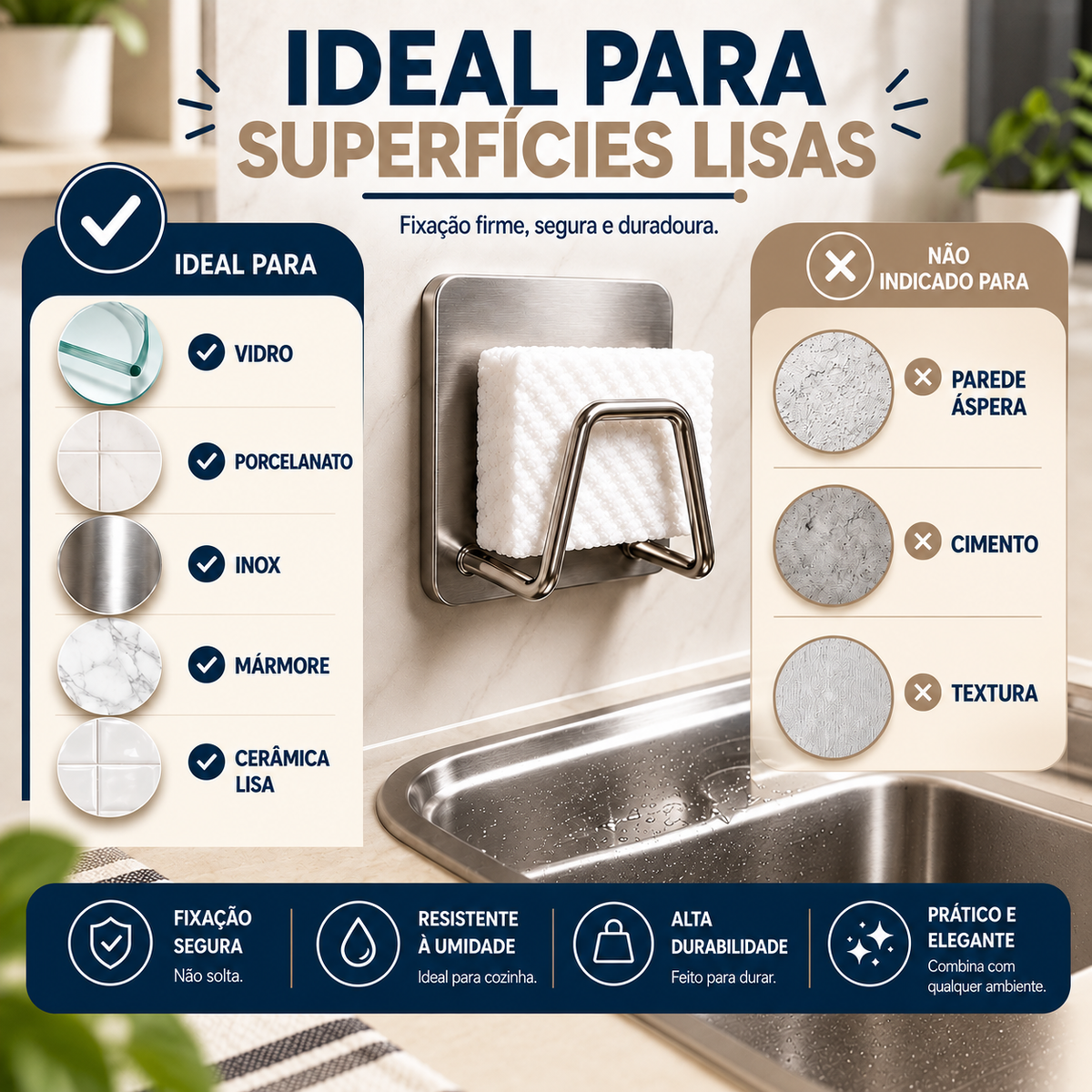 Kit 2 Suportes para Esponja em Aço Inox – Ganchos para Pia e Cozinha
