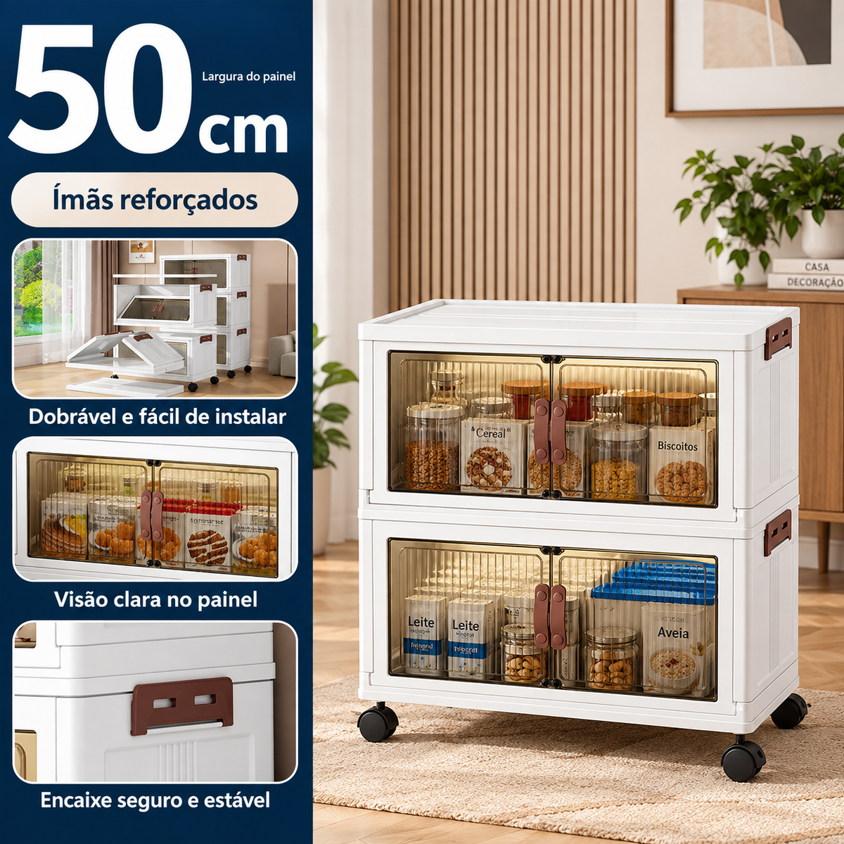 Armário Organizador Dobrável Empilhável com Rodinhas – 2, 3 ou 4 Andares