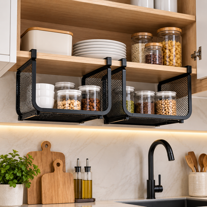 Cesto Organizador Suspenso Expansível para Armário de Cozinha 38 a 65cm