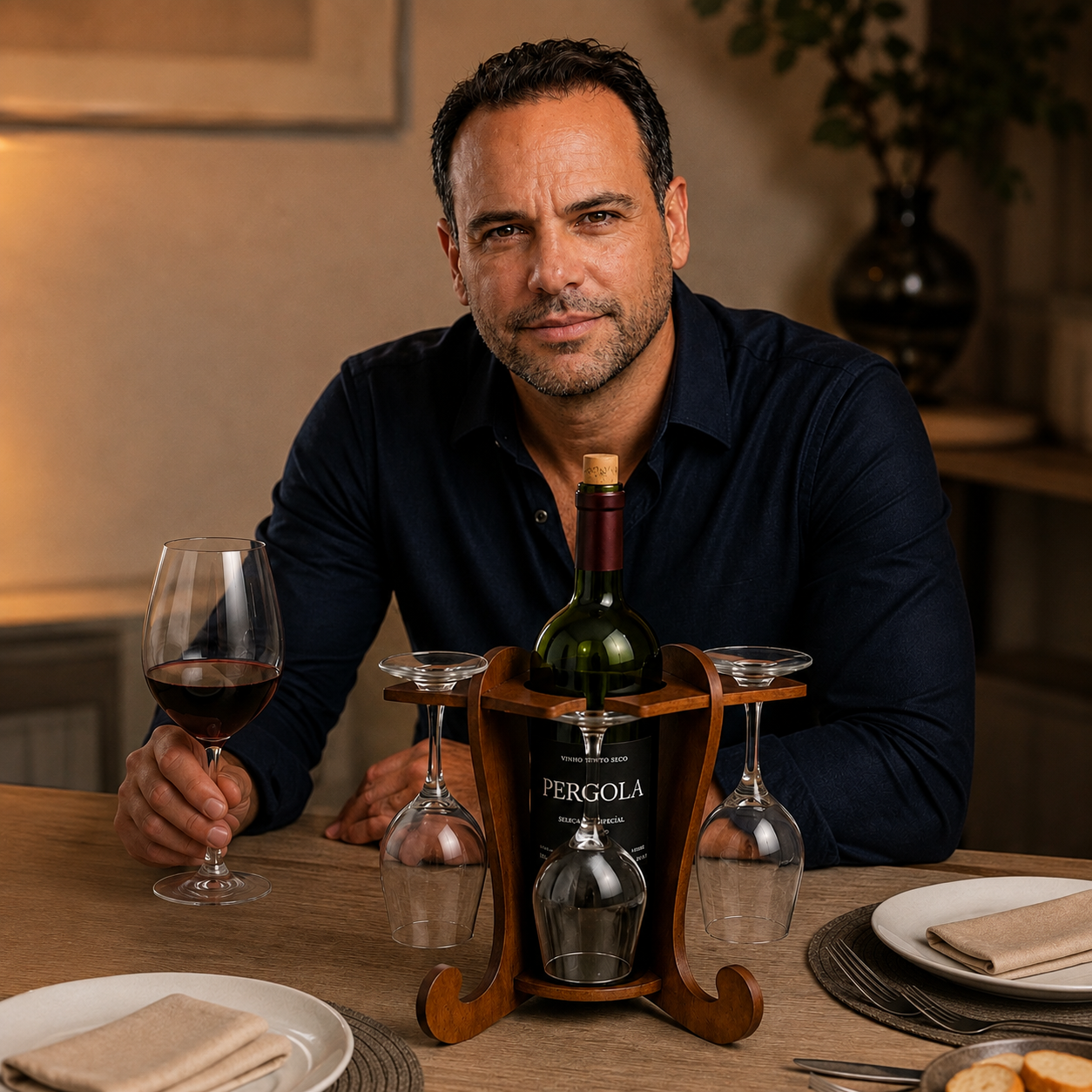 Adega de Mesa Vinhos 4 Taças – Suporte Decorativo para Vinho