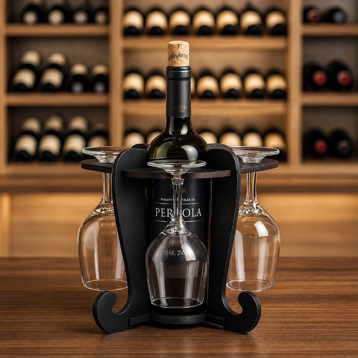 Adega de Mesa Vinhos 4 Taças – Suporte Decorativo para Vinho