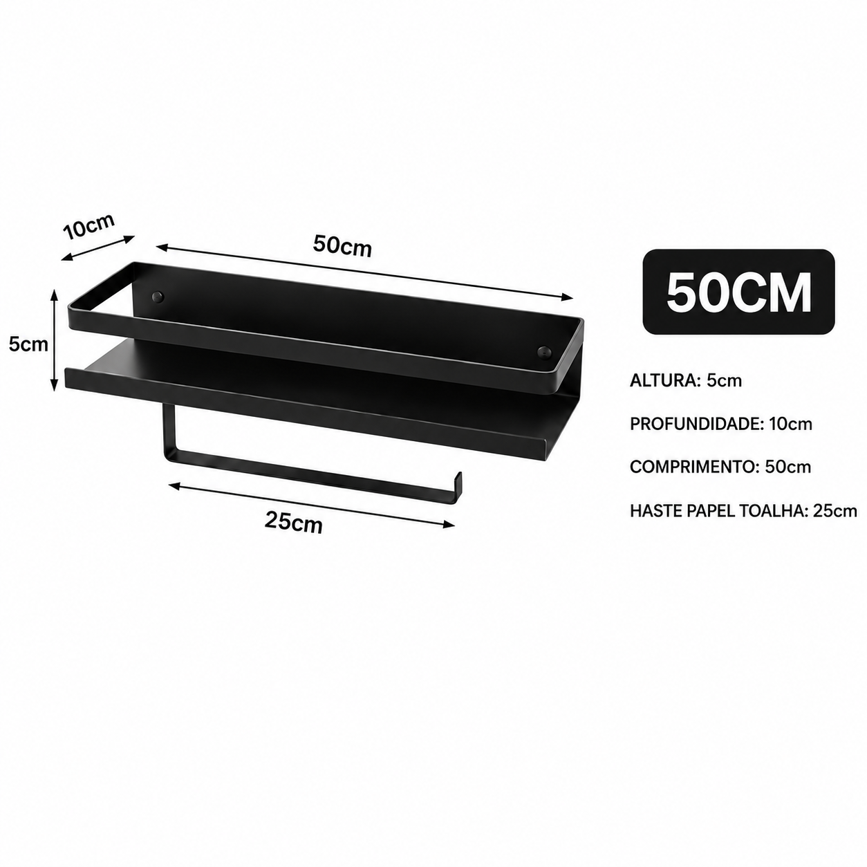 Porta Temperos de Parede em Aço Preto Fosco – 30cm ou 50cm